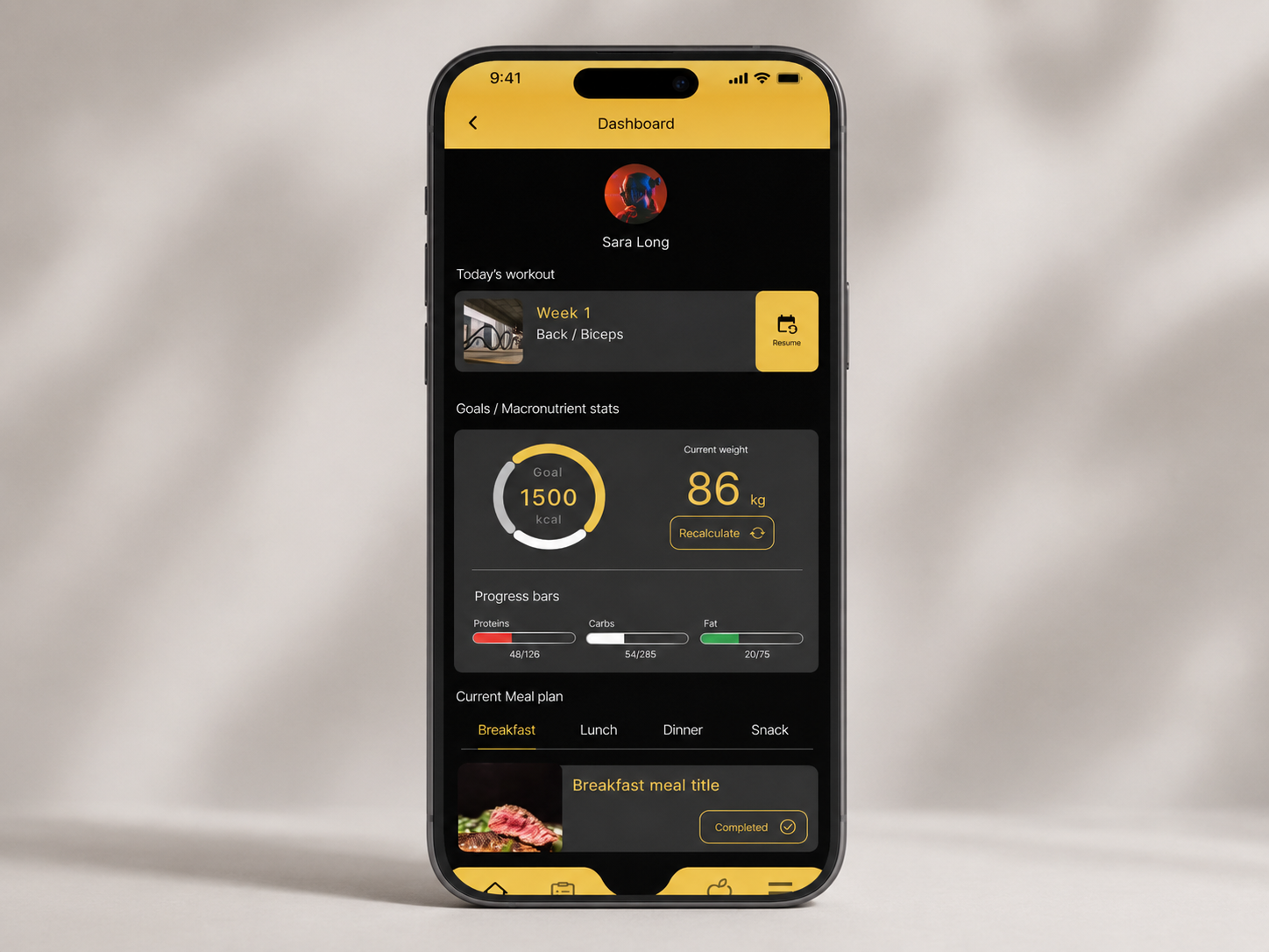 FitTrackr health and fitness mobile dashboard