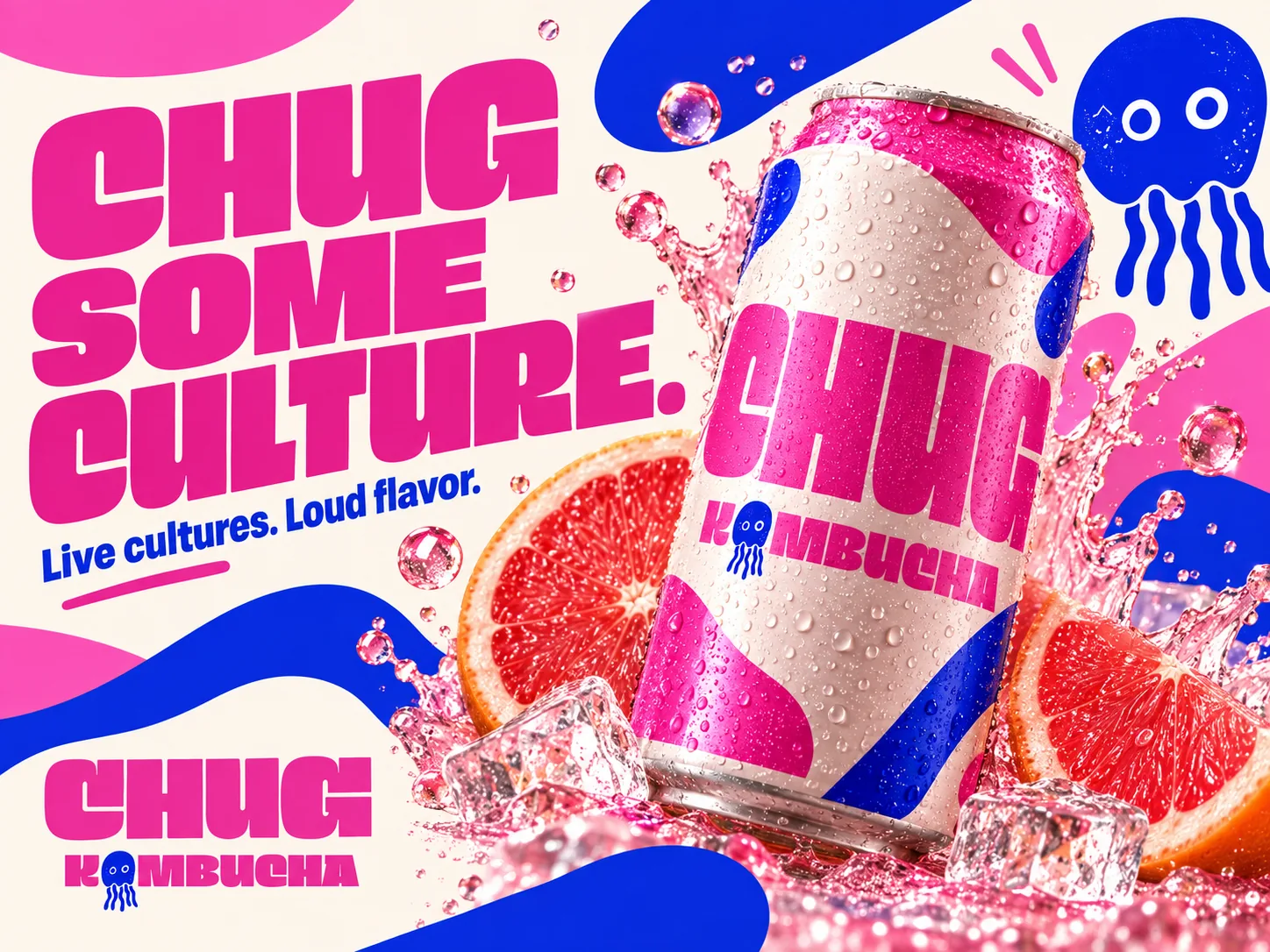CHUG Kombucha brand identity campaign