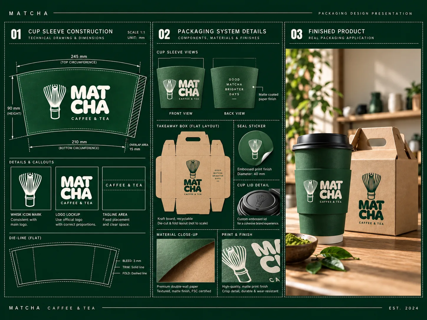 Matcha Cafe and Tea packaging mockup